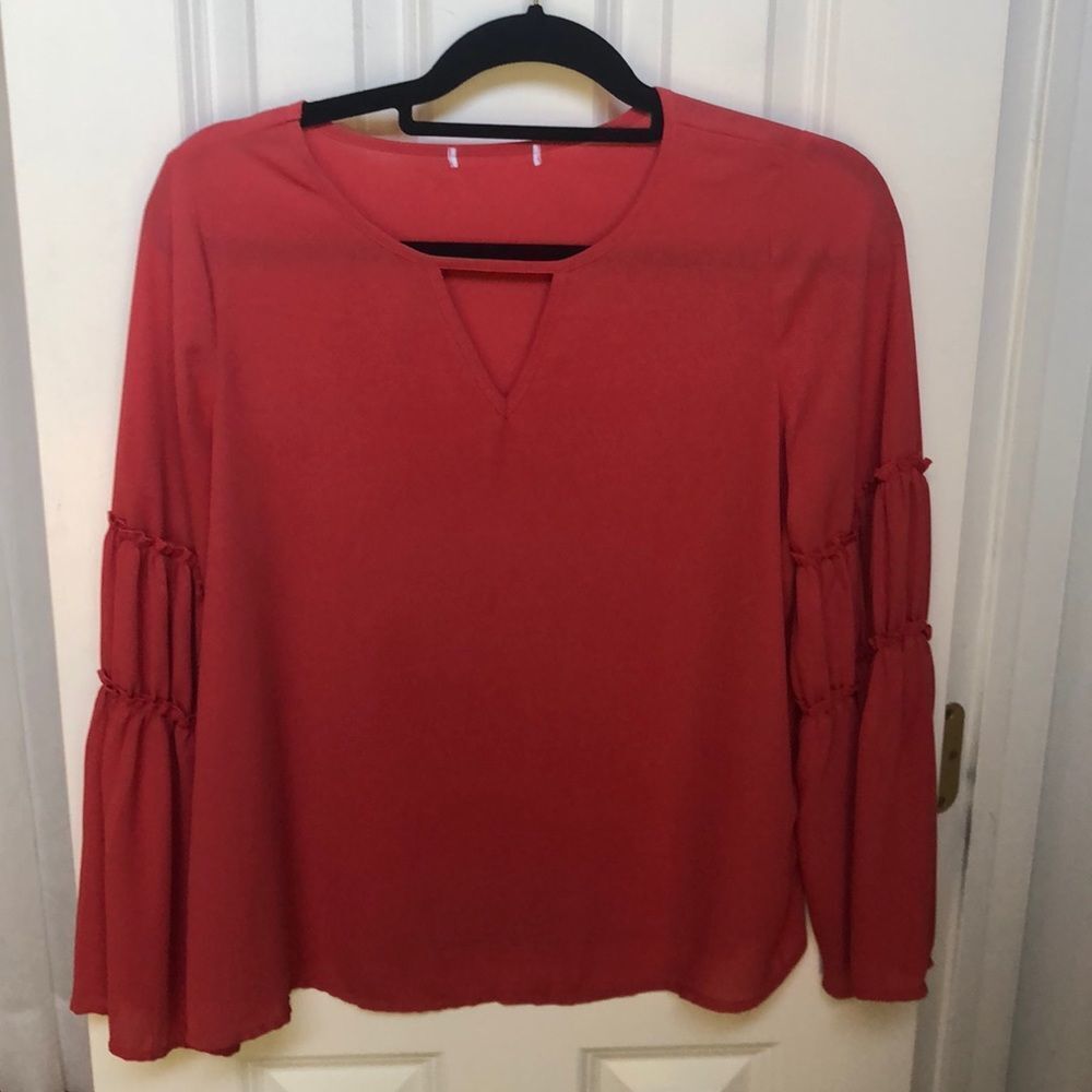 Stitchfix Coral Pink blouse. Very cute! Great for spring and fall.